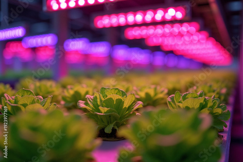 Wallpaper Mural Futuristic Vertical Farm with Indoor Green Plants Growing Under Pink and Blue LED Lights Torontodigital.ca