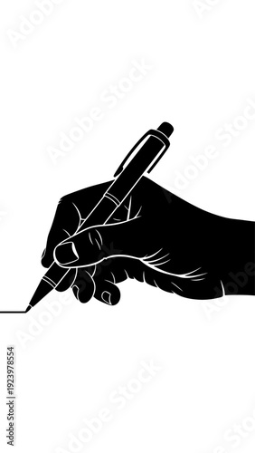 Hand Holding Pen Writing on Paper.