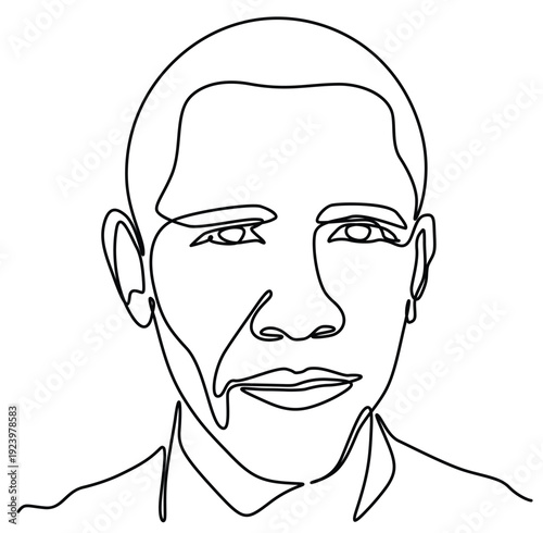 Vector line art portrait of a middle aged man with thin hair that is even from top to back of head