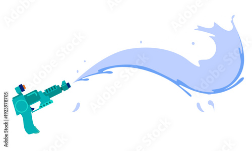 Green plastic water gun shooting a large splash of water isolated on white.