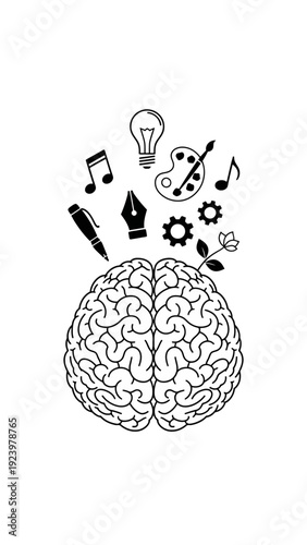 Human Brain with Creative Symbols Emerging.