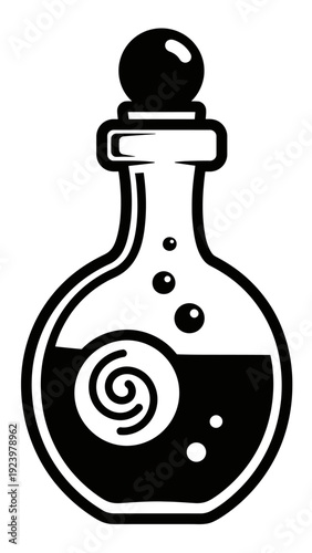 Black and White Potion Bottle Illustration.