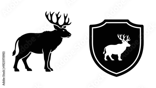 Deer Silhouette and Shield Emblem Design.
