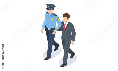 Police Officer Arresting Businessman - Isometric Illustration