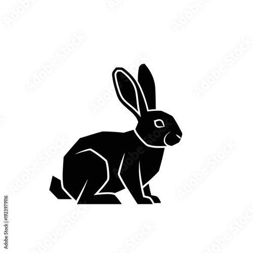 Black Rabbit Silhouette with White Outline.