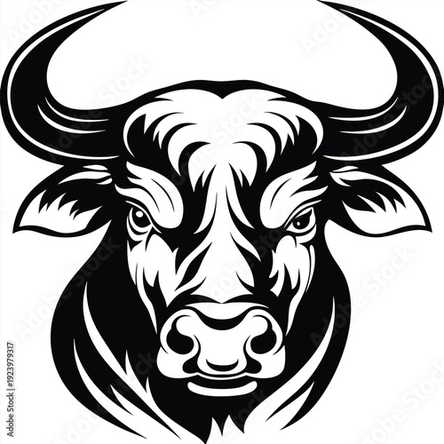 Wallpaper Mural Powerful bull showcases bold black design with prominent horns on a white backdrop Torontodigital.ca