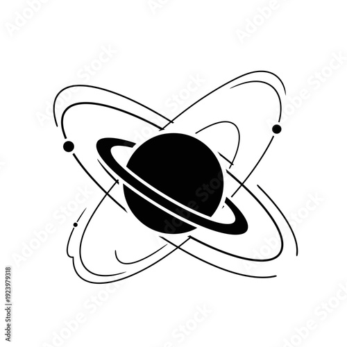 Simple Line Drawing of Saturn Planet.