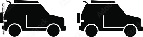 Off road vehicle silhouette icon collection featuring rugged SUV design, adventure transport illustration set for travel, exploration, and outdoor mobility concepts