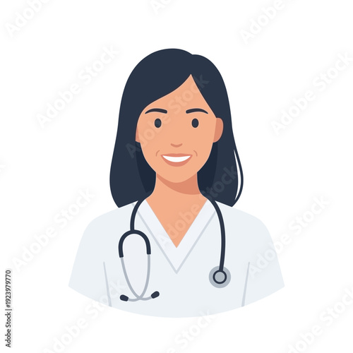 Professional female doctor avatar smiling, symbolizing healthcare and medical care