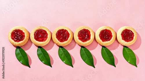Jamfilled cookies with green leaves