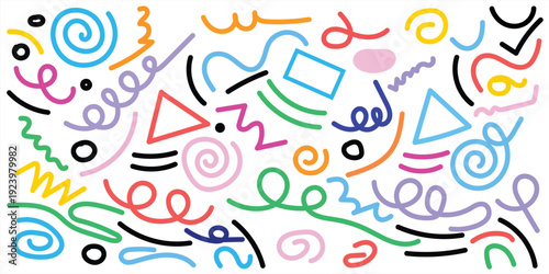 Vibrant colorful shapes and swirls on white background