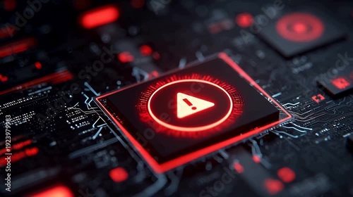 Warning icon on digital circuit board