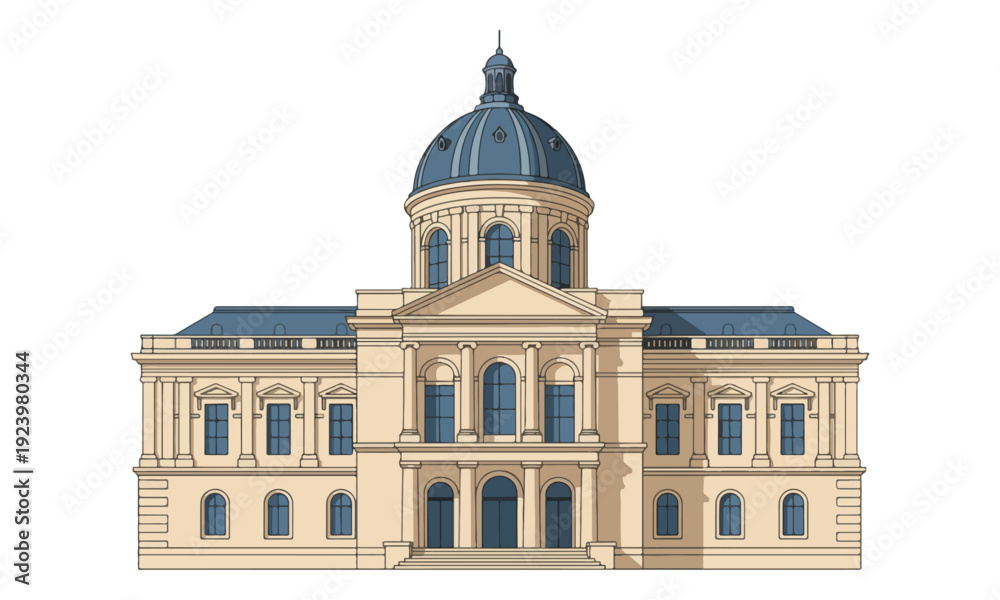 Fototapeta premium Classical Domed Building Facade with Columns Illustration