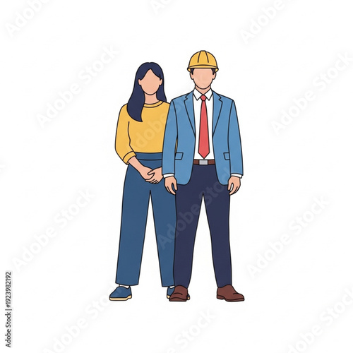 Confident Supportive Figure Standing Behind Leader, Teamwork and Strength Vector Illustration