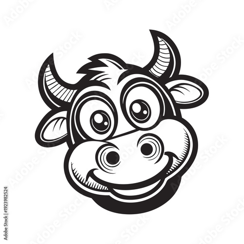 Cartoon bovine has a cute smile and wide eyes is a lovely design