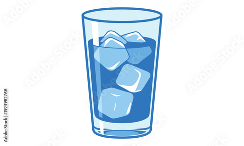 Glass of Water with Ice Cubes Flat Design Illustration