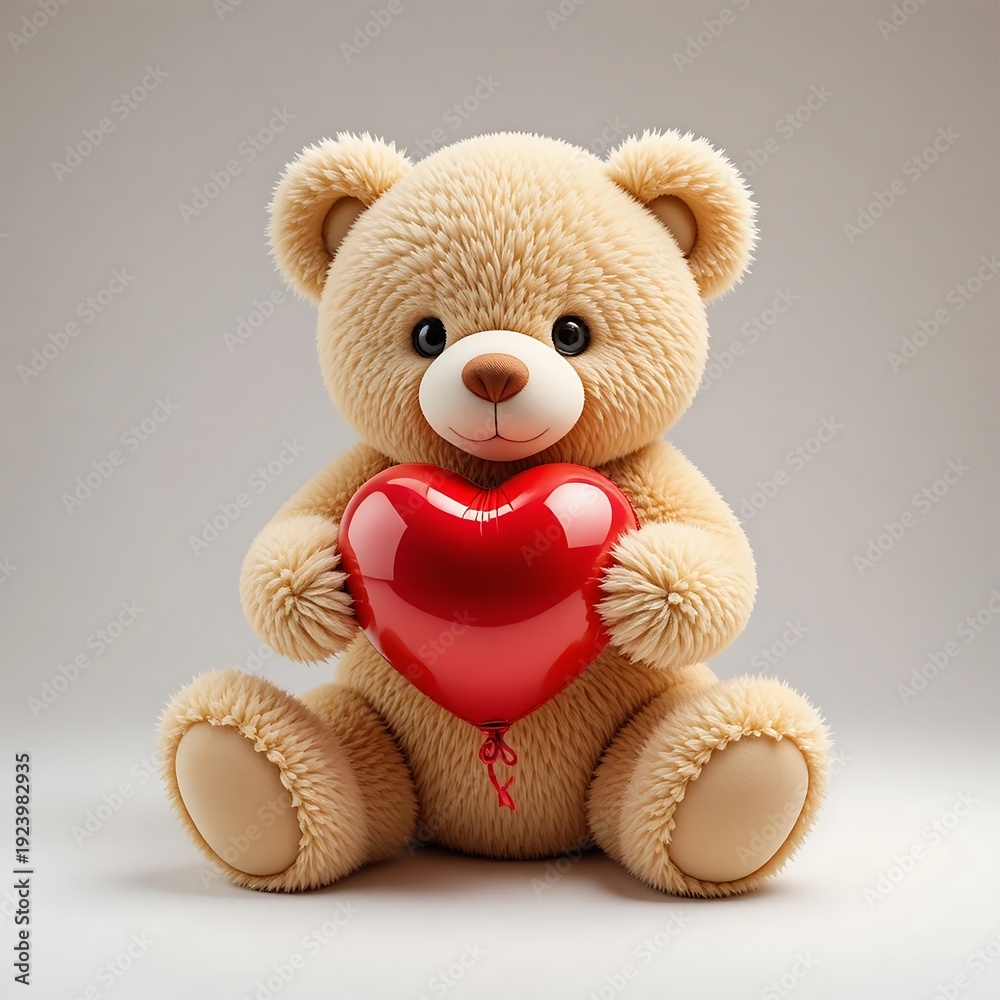 Obraz premium A cute teddy bear holding a heart-shaped gift wrapped in red ribbon.