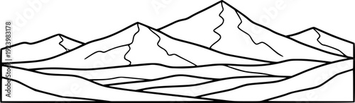 Fotografija Stylized black and white line depiction of a mountain range with rolling hills i