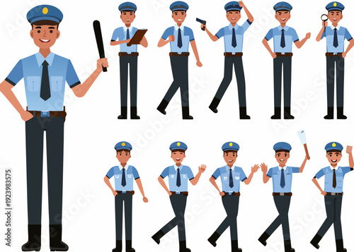 Cartoon police officer poses a vector illustration of law enforcement