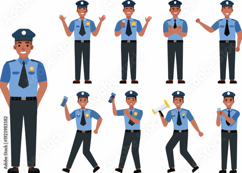 Diverse police officers depicted in various poses and actions