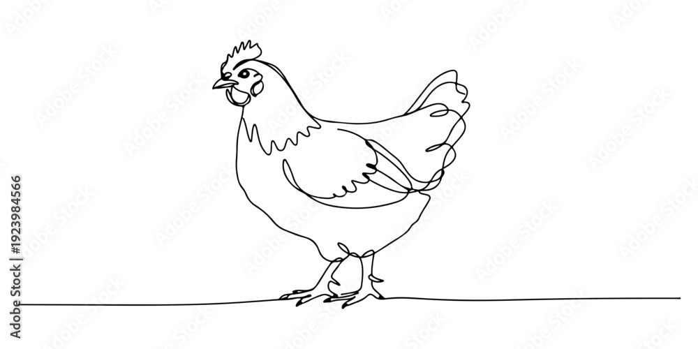 Fototapeta premium Continuous one line of a chicken, representing simplicity, life, and everyday nature, drawn illustration.