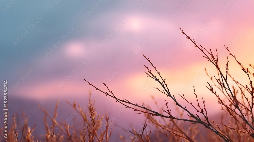 Obraz premium Serene pastel sky with silhouetted branches at dawn or dusk