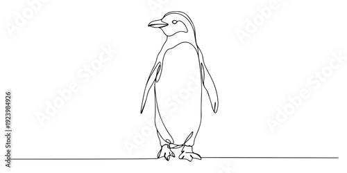Continuous one line of a penguin, symbolizing adaptability, charm, and simplicity, drawn illustration.