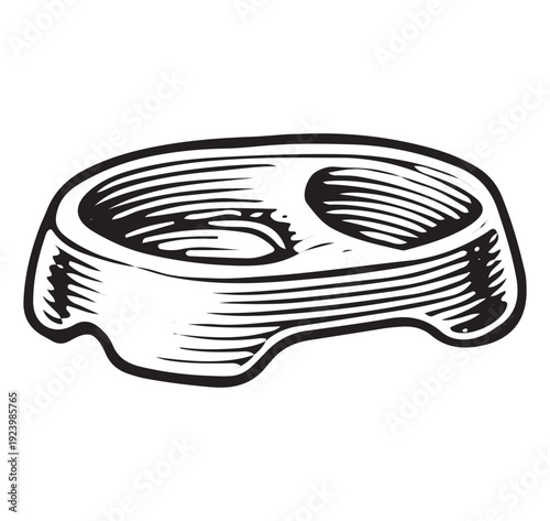 Vintage Double Pet Bowl Divided Hand Drawn Sketch