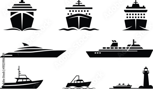 set of silhouettes of ships