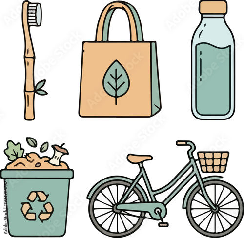 Eco-Friendly Sustainable Lifestyle Illustration Set