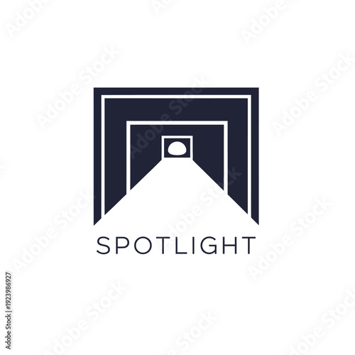 Spotlight logo design with converging lines and light effect.