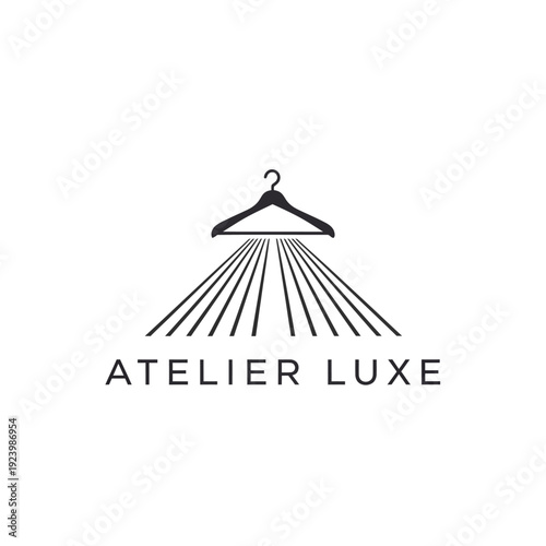 Atelier Luxe logo design featuring a minimalist hanger and elegant typography.