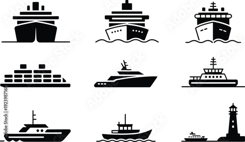 set of silhouettes of ships