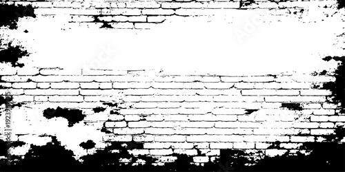 Black and white distressed brick wall background with grunge urban texture