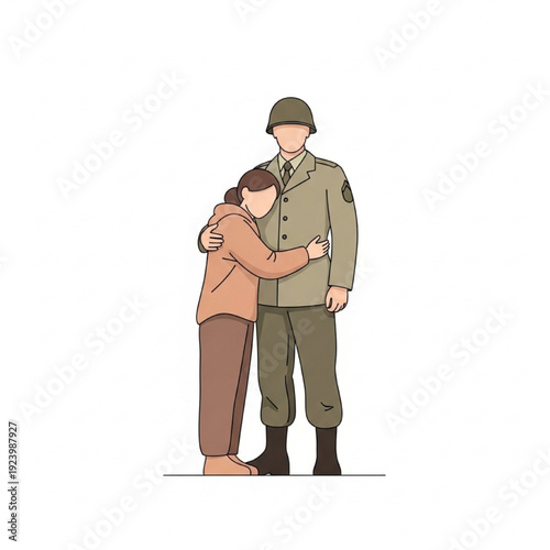 Heartfelt Hug Between Civilian and Soldier, Gratitude and Support Vector Illustration