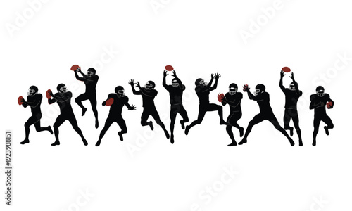 American Football Players Silhouettes in Various Action Poses