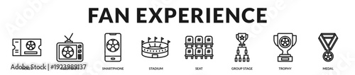 Fan experience collection showcasing engagement channels, live events, and celebratory achievements in Lineal Icon Style