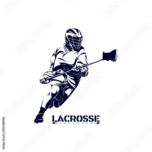 Male lacrosse player silhouette vector illustration. Sports silhouette design.