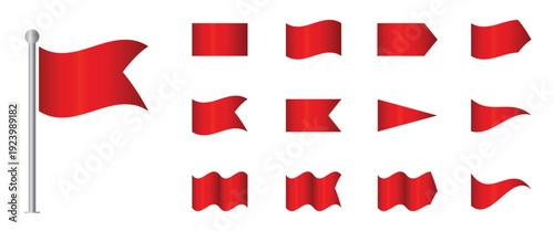 Set of various red flags in different shapes and styles isolated on a white background. Useful for warning signals, navigation, or design elements.