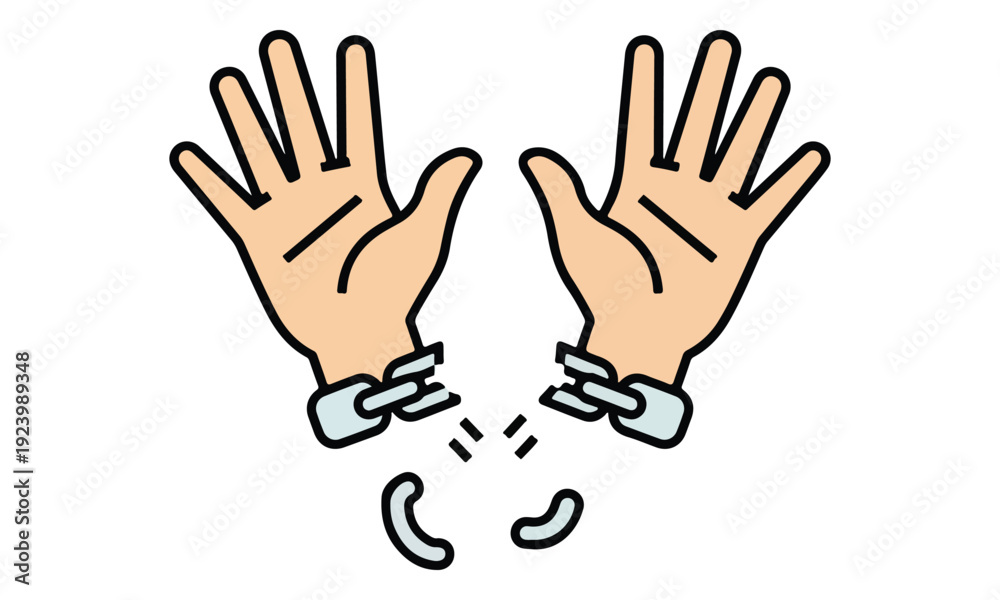 Fototapeta premium Hands Breaking Free from Broken Handcuffs Icon