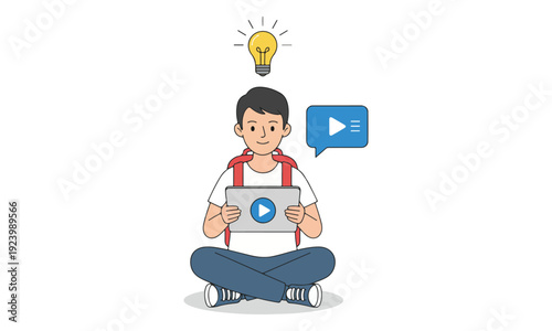 Online Learning Student with Tablet and Idea Lightbulb