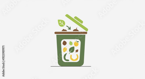 Green compost bin with open lid and food waste symbolizing eco friendly recycling and sustainable living practices