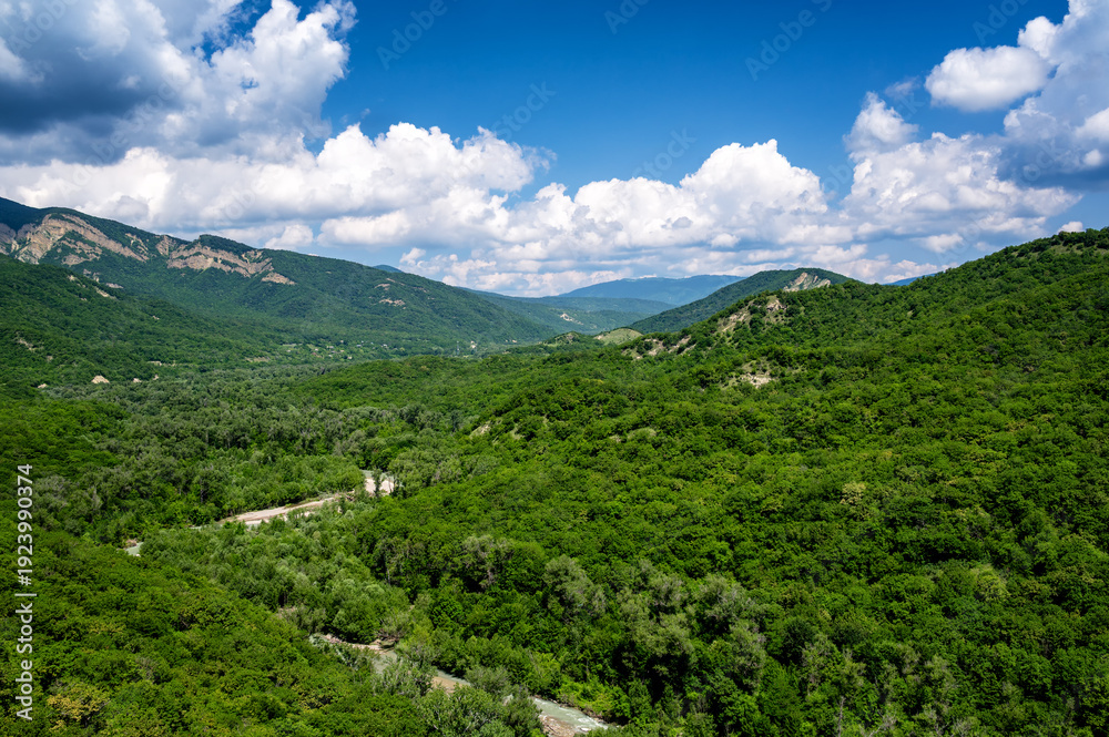 Obraz premium Iori River, forest, and hills landscape near Ujarma Georgia