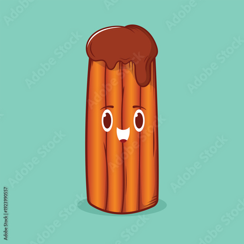 Cute Kawaii Churros Vector Pastel Colored Flat Style Spanish Dessert Illustration, Hand Drawn Churros Snack Icon with Sugar for Sweet Food, Bakery, Breakfast Treat, and Dessert Menu Design