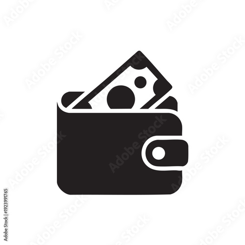 A simple wallet with currency sticking out, viewed directly, symbolizing finance and transactions