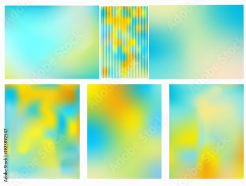 A vibrant abstract gradient banner set. Blurred background with light, fresh colors. Includes blue, mint, yellow, and beige hues. Vector image template.