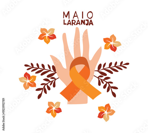Banner with ribbon logo maio laranja is celebrated every year on 18 may