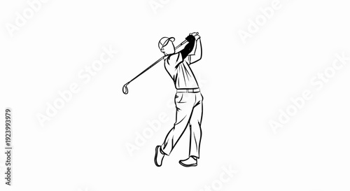 Stylized golfer captured mid-swing with a club