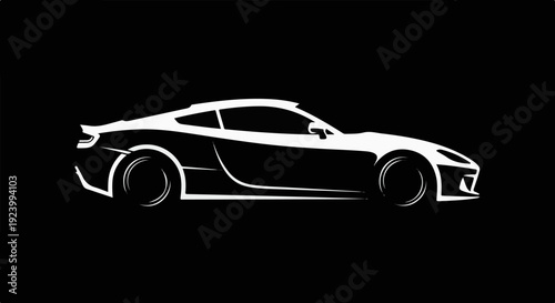 Sleek white sports car silhouette on a black background