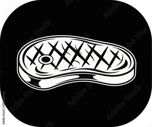 Stylized grilled steak icon on black background
